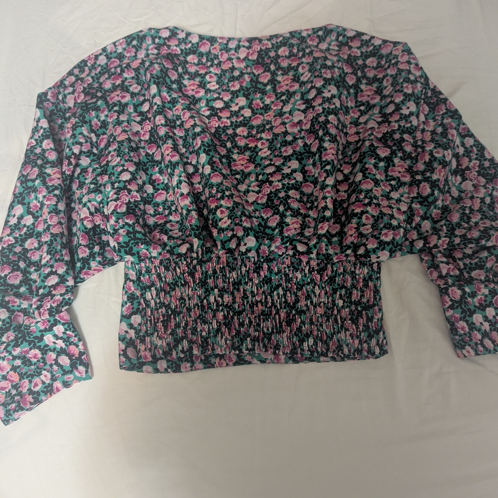 Zara Pink and Green Floral Blouse